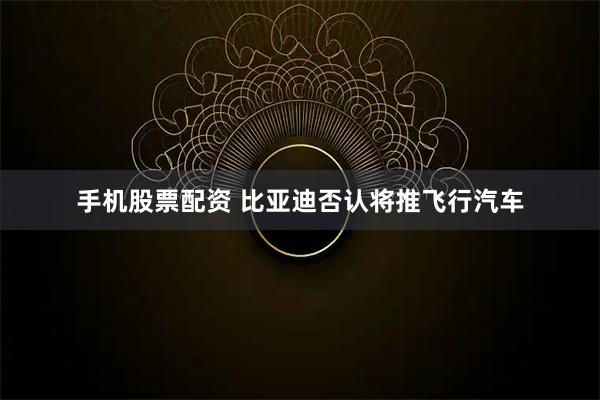 手机股票配资 比亚迪否认将推飞行汽车